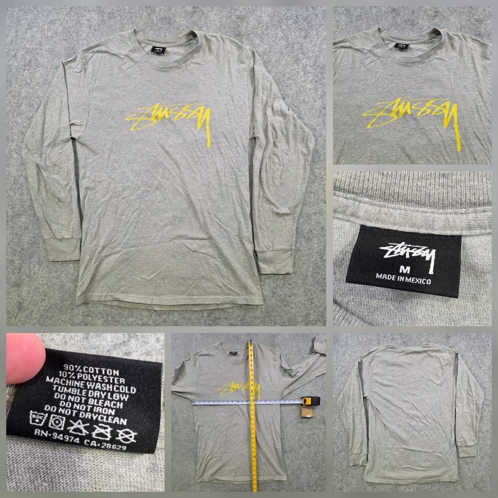VTG Stussy T Shirt Mens Medium‎ Gray Long Sleeve Logo Graphic Streetwear T Shirt